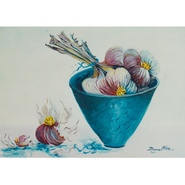 Pottered Bowl with Garlic 36x26cm - SOLD