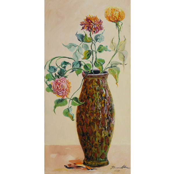 Three Roses in Tall Vase 20x40cm -SOLD