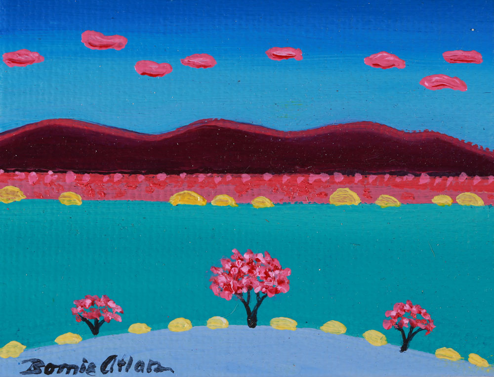 Pink Clouds With Blue Lake - 9 x 7 cm - SOLD